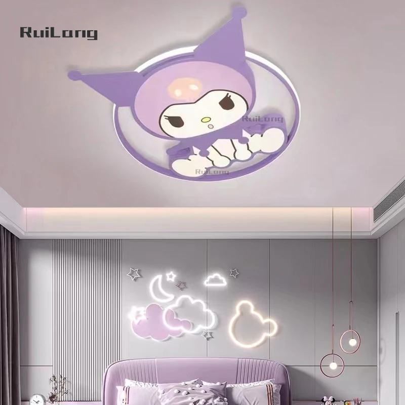 Kawaii Rabbit Ceiling Light Kids Bedroom Study Cartoon Cute Purple Kulomi Animal Baby Chandelier Girls Room Ceiling Lamp Plafon