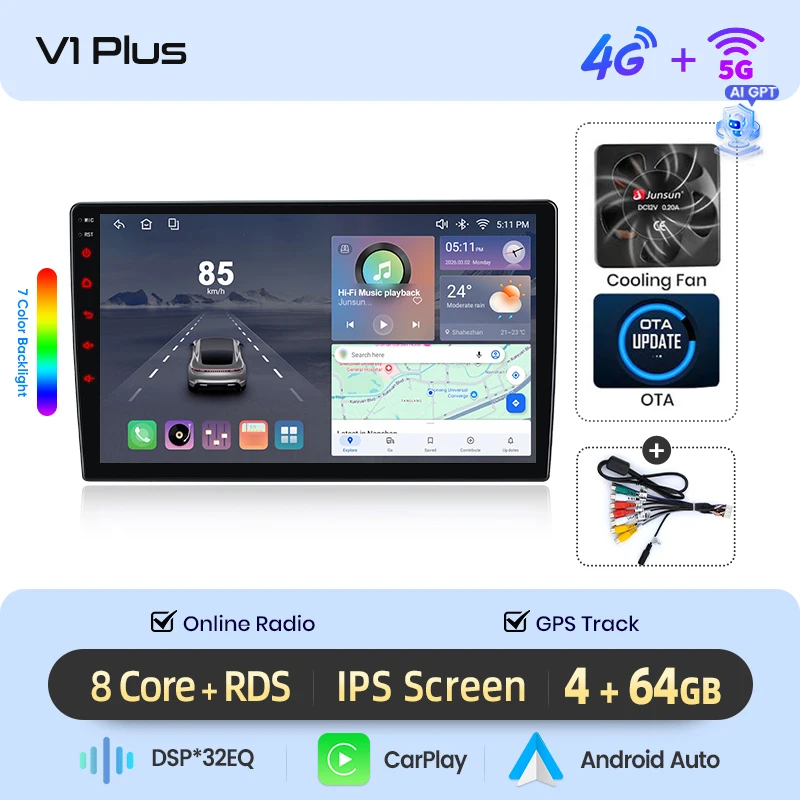 Junsun Android Auto autoradio voor Toyota Aygo Peugeot 108 Citroen C1 2014~2021 Multimedia draadloze CarPlay SWC GPS Navi 360 graden camera