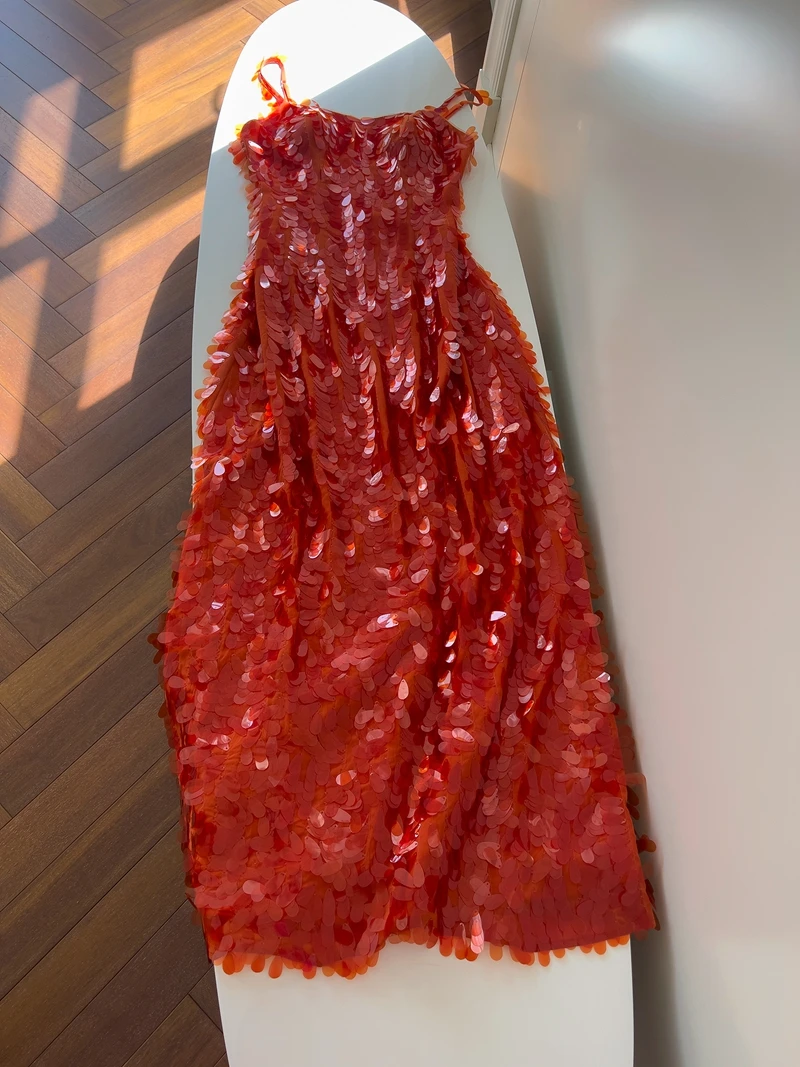 

Ele Red Evening Dr Сексуальное Bareba с тяжелыми пайетками, летнее курортное длинное платье, женское модное атласное платье длиной до пола Dr