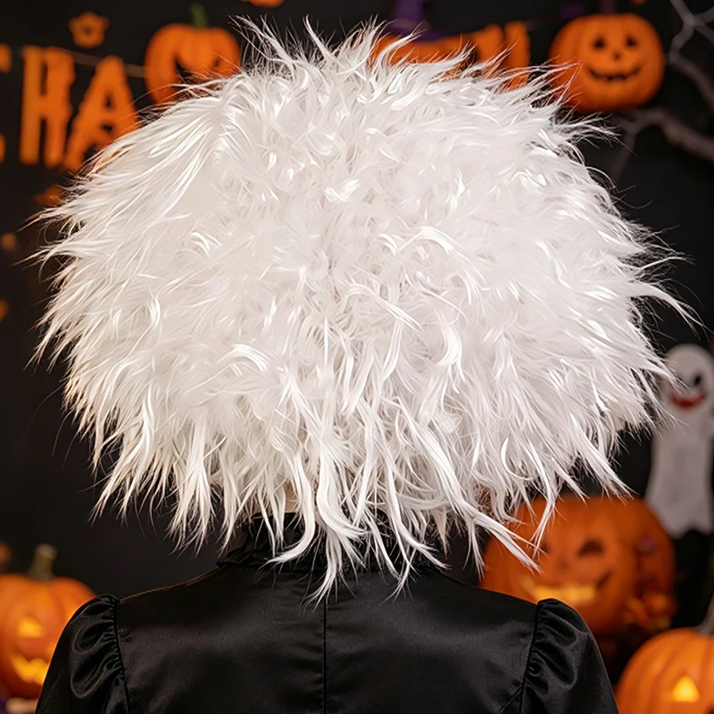White Fluffy Shaggy Afro Synthetic Wig Unisex Scientist Elder Halloween Party Retro Comedy Carnival Cosplay Funny Costume