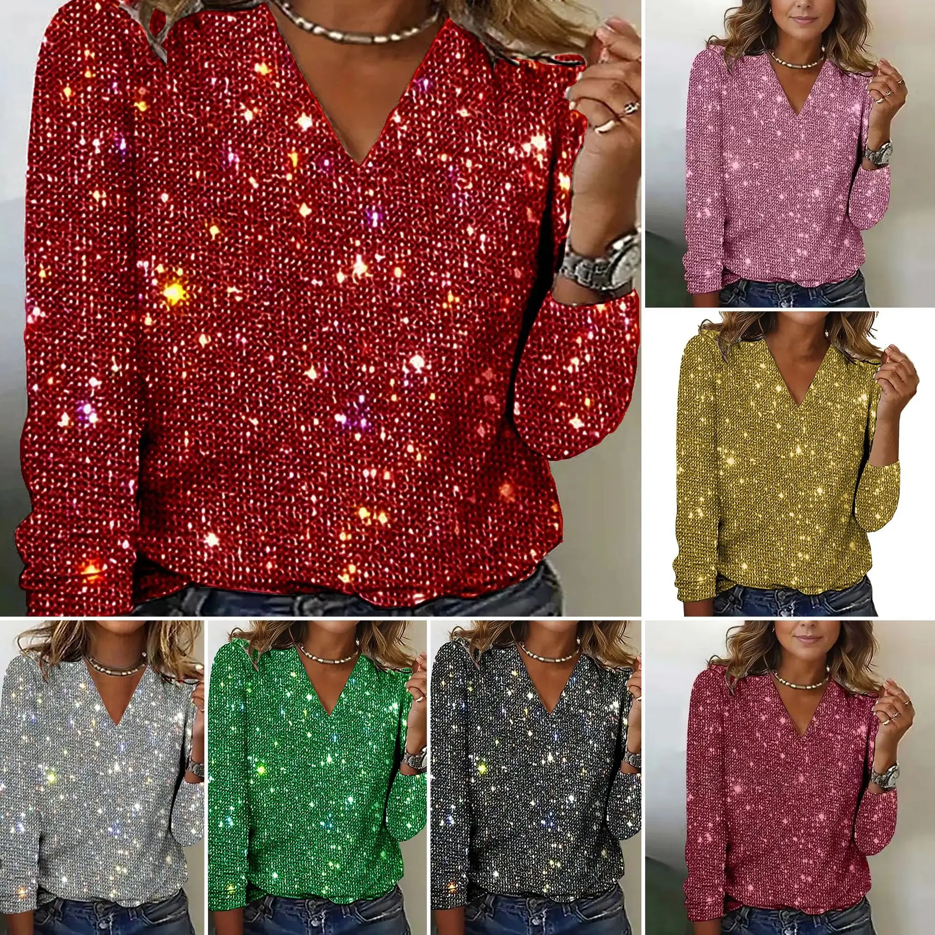 

Extraordinarily Top Exclusive Office Workwear Top Luxurious Sequined Long-Sleeved Top Figure Sculpting Feminine Blouse