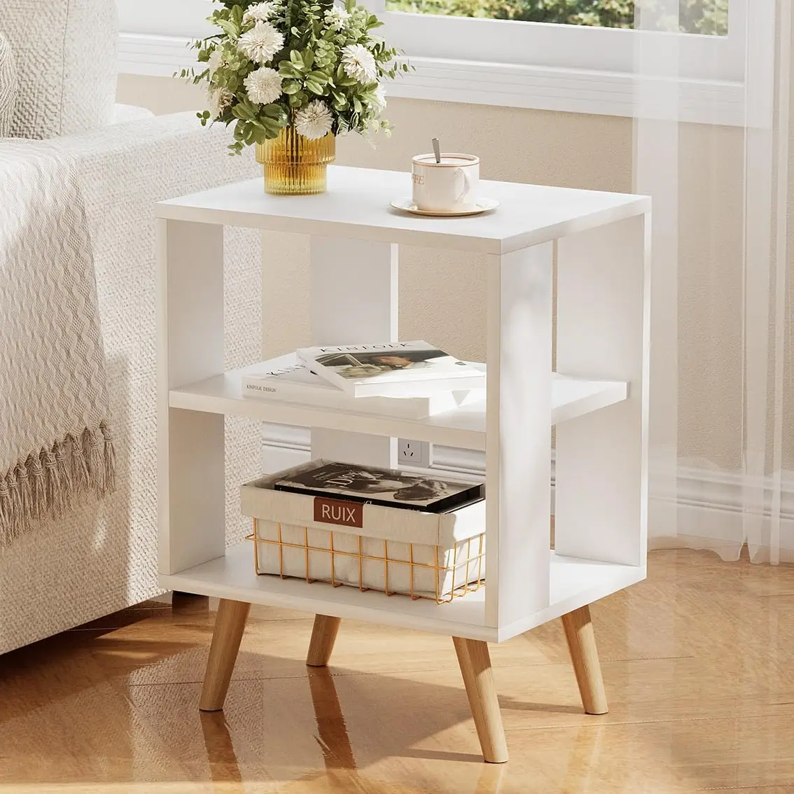 2-Tier Kids Nightstand, Open Storage Side Table for Bedroom, Study, Small Spaces, White