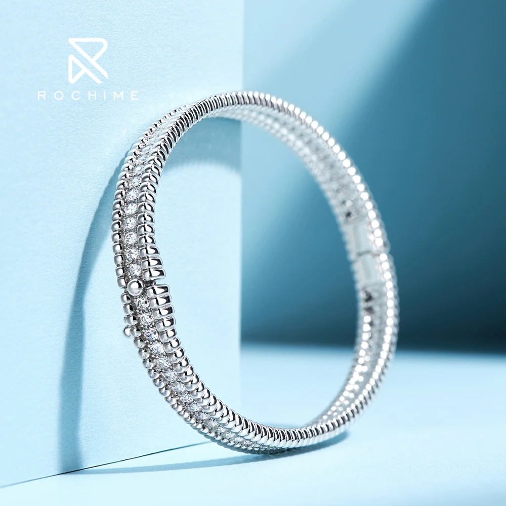 Rochime Fashion Gold Plated Bangle Bracelet With Bead Edge 925 Sterling Silver Cubic Zirconia Jewelry