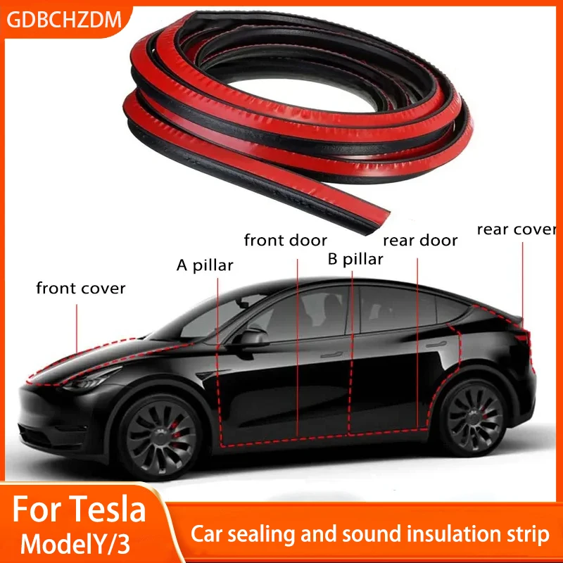 

For Tesla Model 3 Y Car Door Rubber Seal Strip Kit Noise Insulation Trunk Hood A B Pillar Trim Sealing Accessories