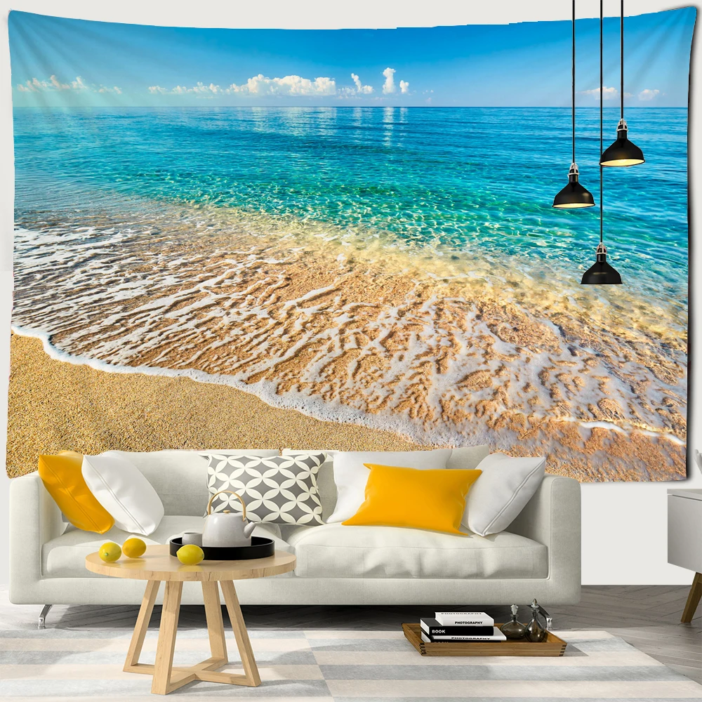 Sunny Beach Coconut Tree Seaside Landscape Print Tapestry Cheap Hippie Wall Hanging Bohemian Wall Tapestries Mandala Wall Cloth