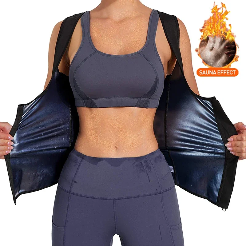 

Women Sauna Shaper Vest Thermo Sweat Shapewear Tank Top Slimming Vest Waist Trainer Corset Gym Fitness Hot Workout Zipper Shirt