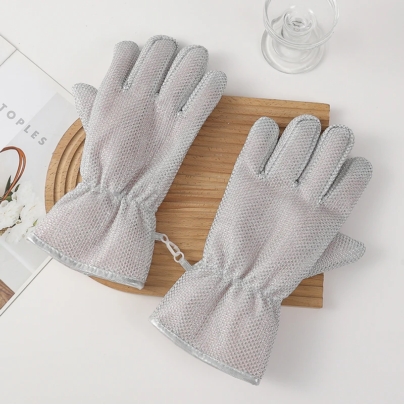 Guantes de limpieza impermeables de alambre de acero para clima frío, forro polar grueso, guantes largos con aislamiento térmico, Invierno