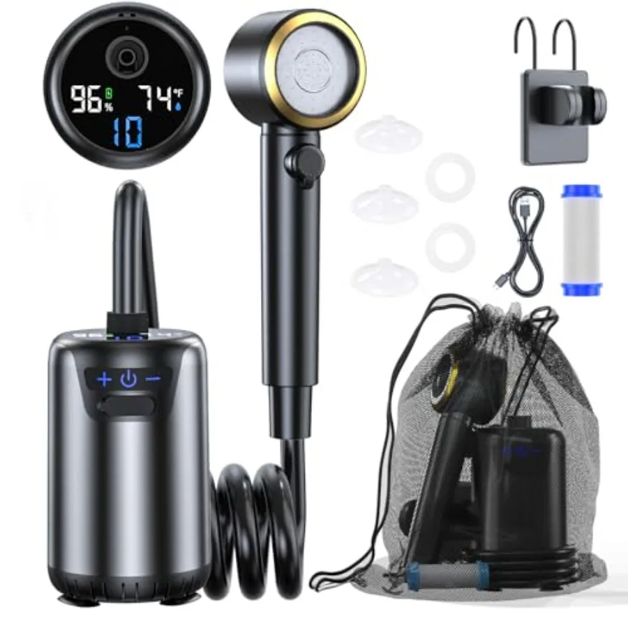 

Portable Shower for Camping8000mAh Rechargeable Camping Shower with 10 Spray Modes Fahrenheit Display IPX8 Waterproof Outdoor C