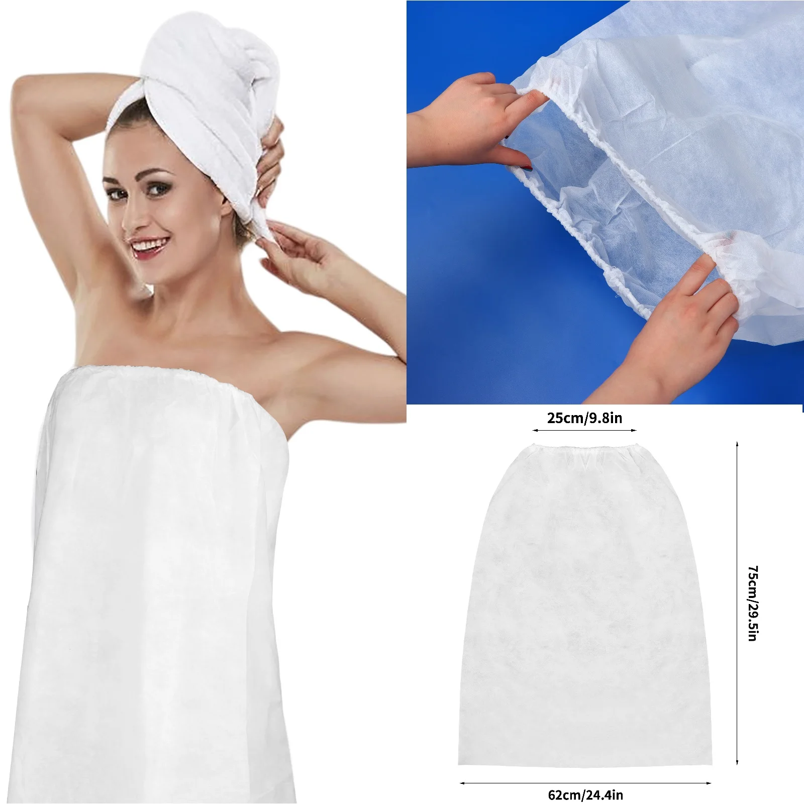 

10Pack Disposable Spa Wrap Non-Woven Bath Wrap Disposable Bath Skirt Body Wrap Non Woven Bathrobe with Adjustable Closure