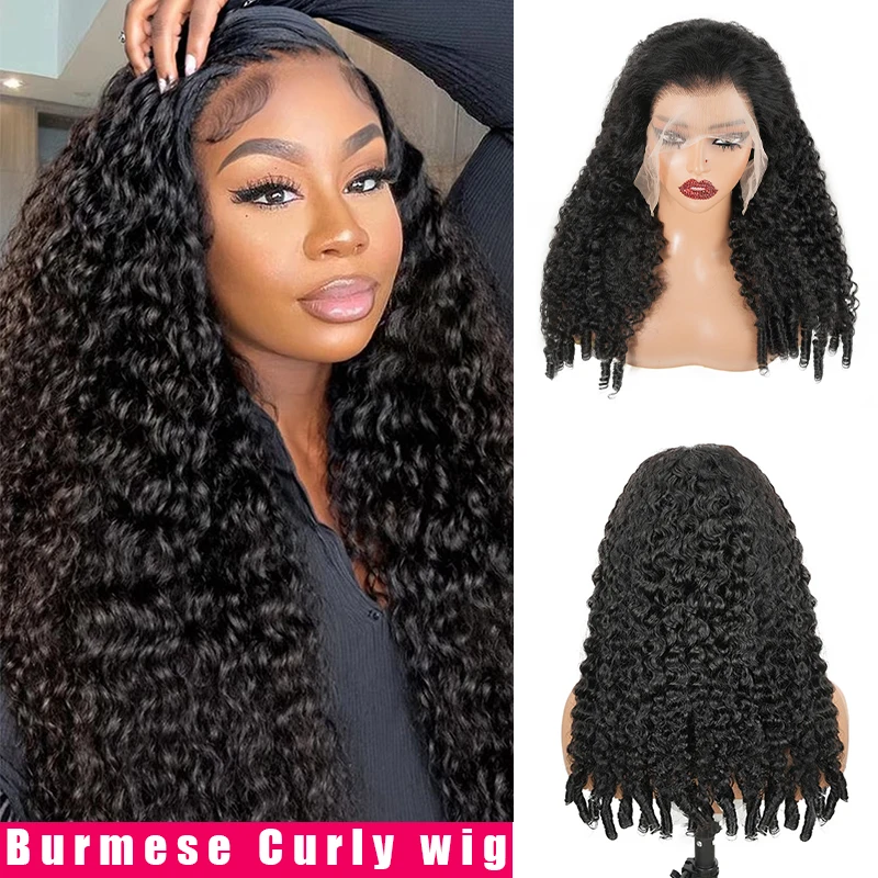

Burmese Curly Wigs 220% Density 13x4 13x6 Lace Frontal Human Hair Wigs Curly Natural Color Curly Human Hair With Spiral End