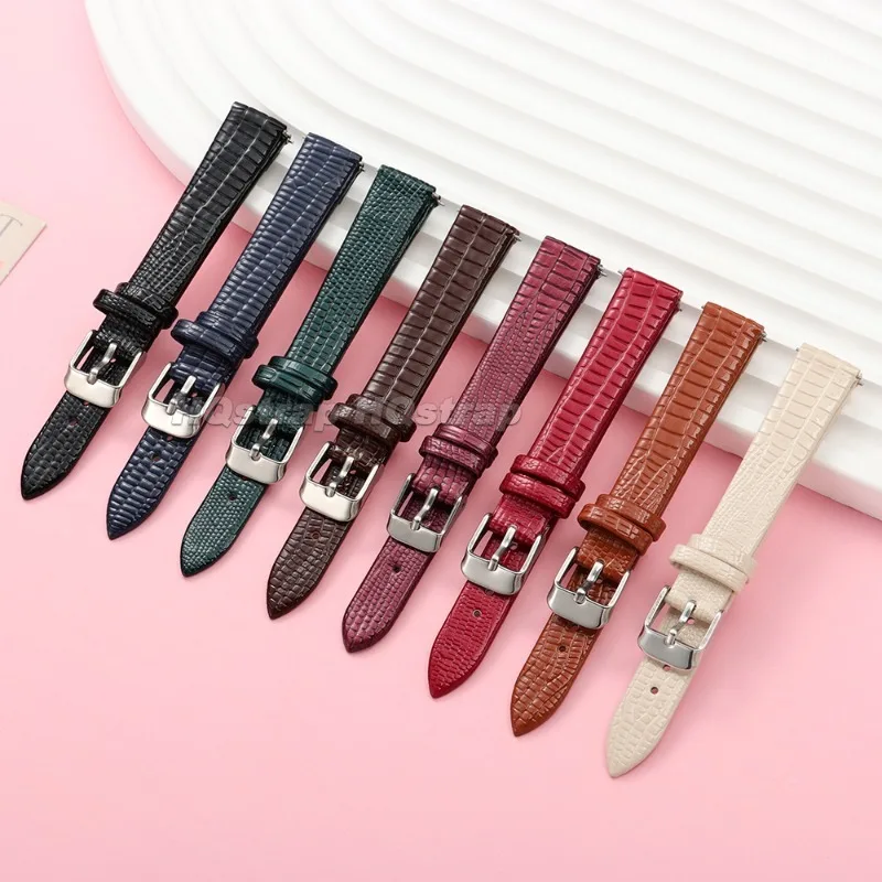Lizard Pattern Slim PU Leather Watch Strap 10mm 12mm 14mm 16mm Quick Release Replacement Band Fashion Soft Comfortable Bracelet