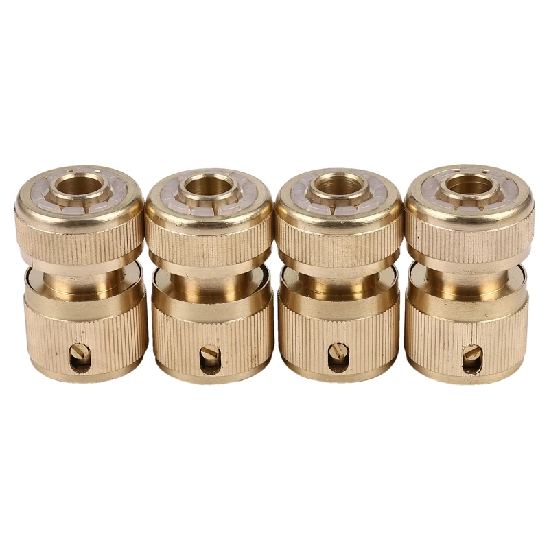 

4 Pc Brass Hose Connector Hose End Quick Connect Fitting 1/2 Inch Hose Pipe Quick Connector For Gardening Home Watering,Car Wash