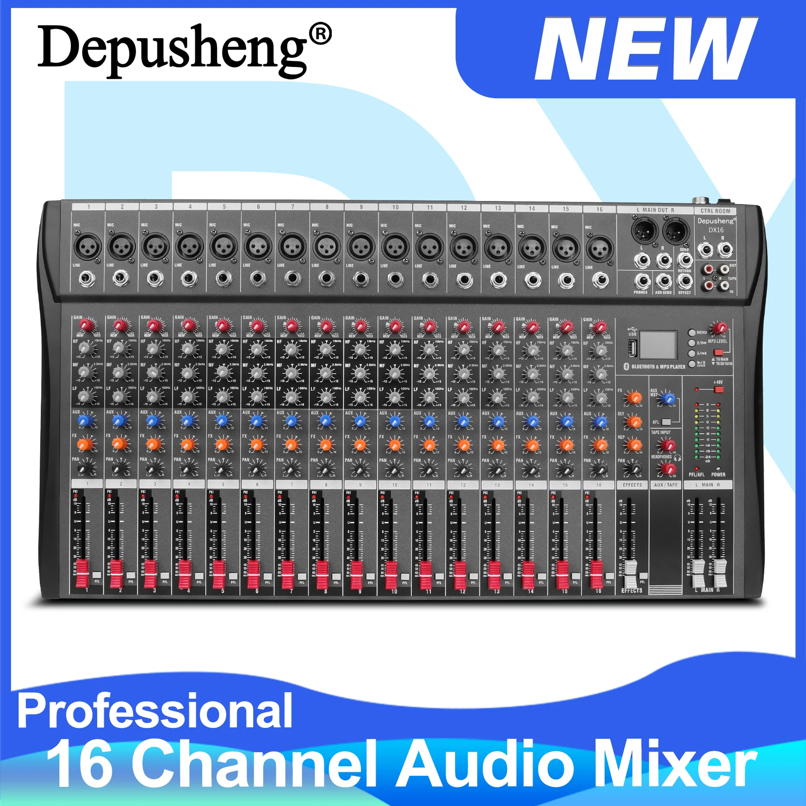 

Professional 16-Channel Audio Mixer Depusheng DX16 Advanced Sound Control for Studio and Live Performances, Perfect for DJ and