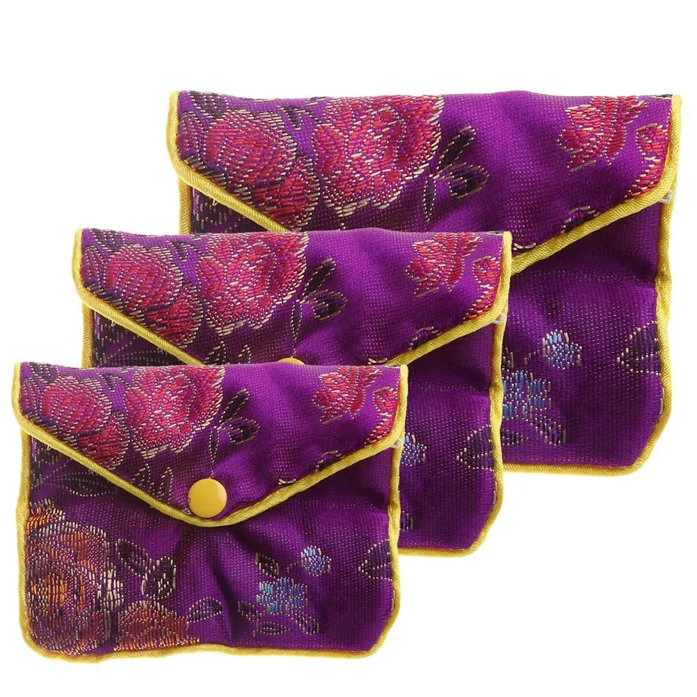 Gifts Purse Silk Embroidery Zipper Snap Coin Purse Floral Handmade Buckle Handbags Wallet Jewelery Storage Jewelery Bag