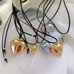Adjustable Chain Choker Simple Large Love Heart Pendant Necklace for Women Fashion Jewelry Gifts