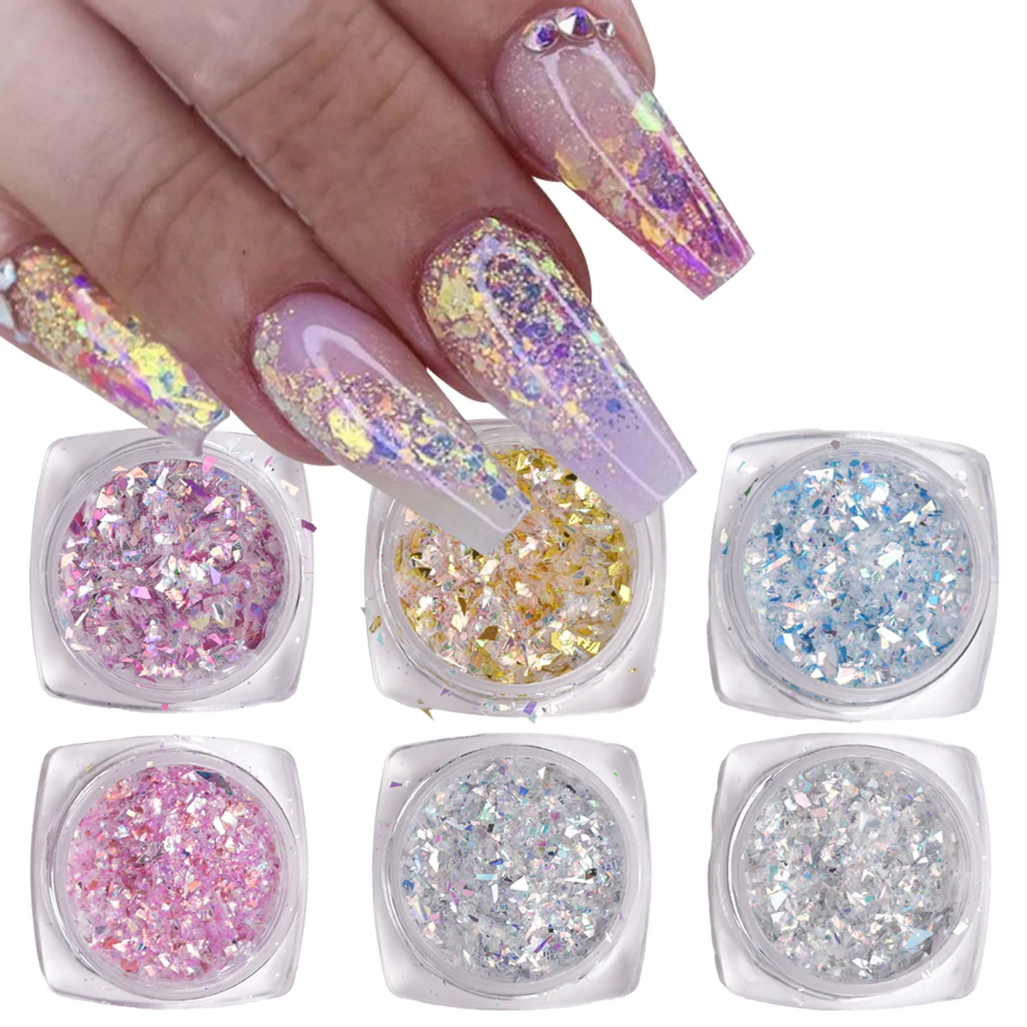 6 pots/ensemble fard à paupières paillettes Gel crème visage cheveux corps ongles paillettes Gel coeur étoile lune paillettes lâches Festival maquillage décorations