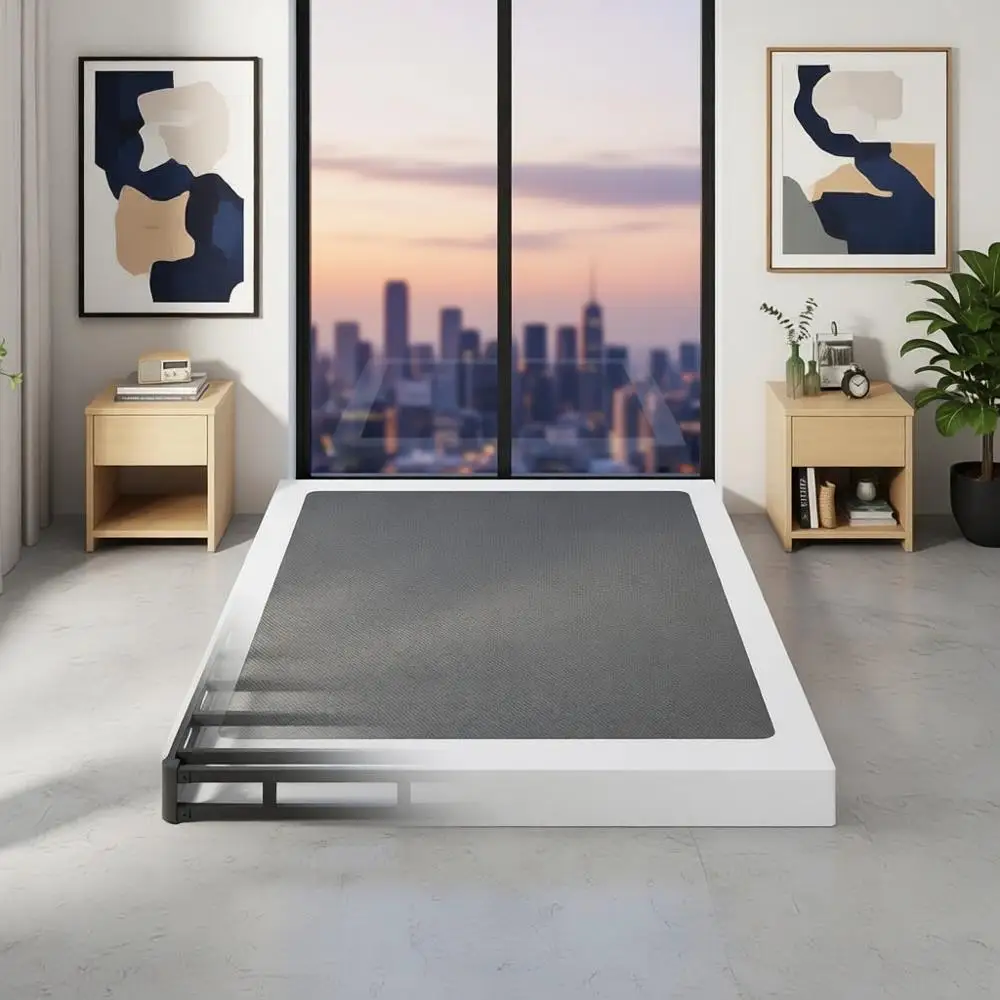 

5 Inch Queen Size Metal Bed Base with Fabric Cover, Easy Assembly, Black