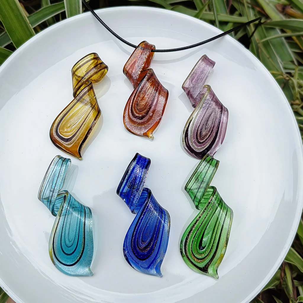 

6PCS Colorful Spiral Muran Lampwork Glass Crystal Pendant Necklace Jewelry Chinese Style Retro Handmade Personality Cheap Item