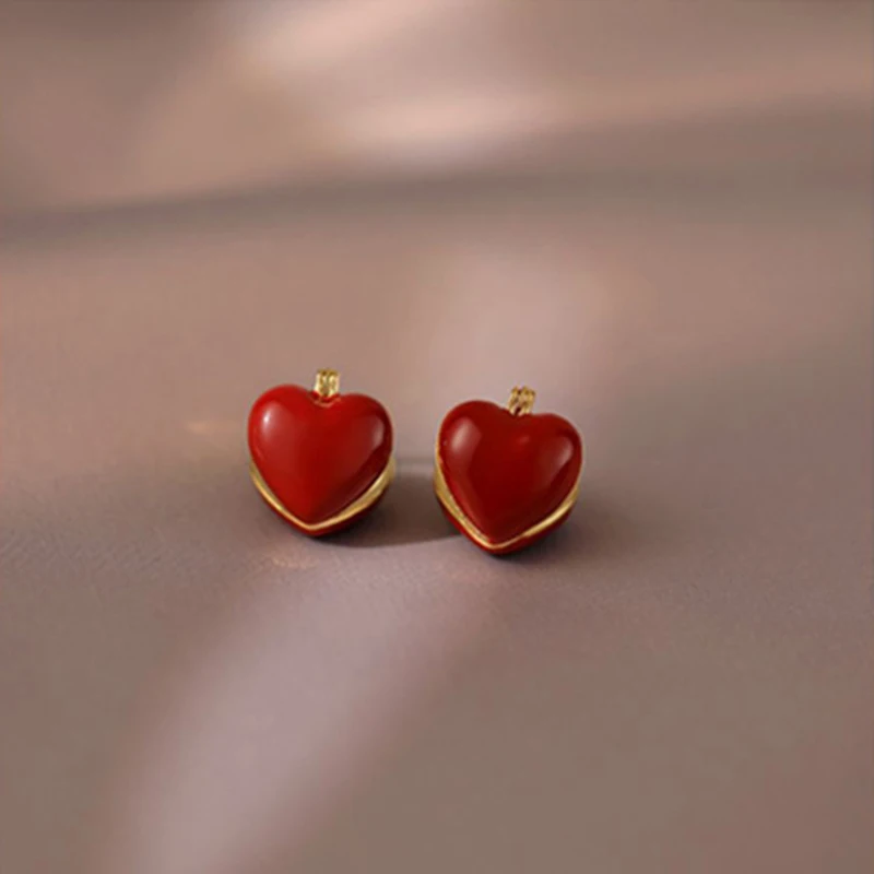 New 925 Sterling Silver Clip Earrings White Red Enamel Golden Heart Punk For Women Girl Gift Jewelry Dropshipping Wholesale