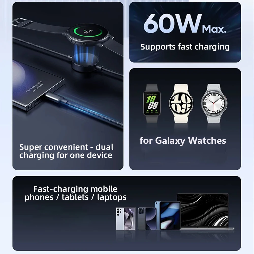 Bonola Magnetisches Uhren-Ladekabel für Samsung Galaxy Watch Ultra 8/7/6 2-in-1 Schnell-Ladekabel Typ C zu C 1,2M für Samsung – Detail 7