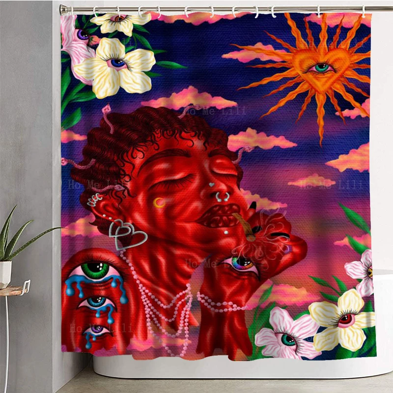 Red Skin People Flowers With Eyes Root Chakra Abstract Psychedelic Aesthetic Shower Curtains By Ho Me Lili For Bathroom Decor