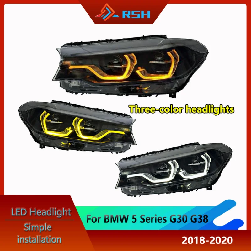 

Car Head Light For BMW 5 Series G30 G38 2018-2020 Modified Three-Color Spoon (White Yellow Amber) Headlight Assembly With DRL