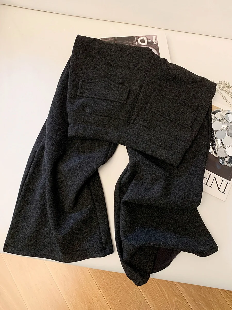 Hochgeschnittene Elastische Weite Hose für Damen Luxuriöse Sportliche Lässige Gestrickte Hose Herbst Winter Koreanischer Stil