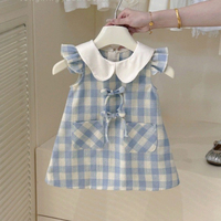 Dresses For Kids Girls 1-6 Years Summer Fashion Blue Plaid Dress College Style Kids Princess Dress Ootd For Baby Girl