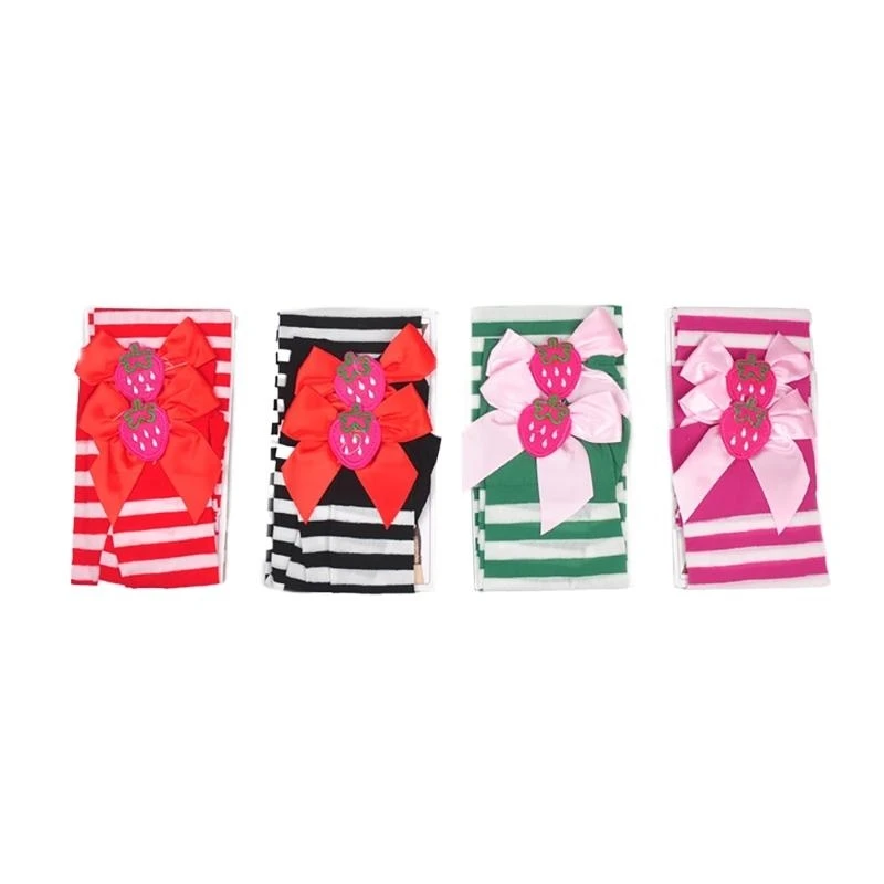 Festivals Striped High Thigh Long Socks with Sweet Strawberry Bows for Women Christmas Over the Knee Stockings Tights 15UB
