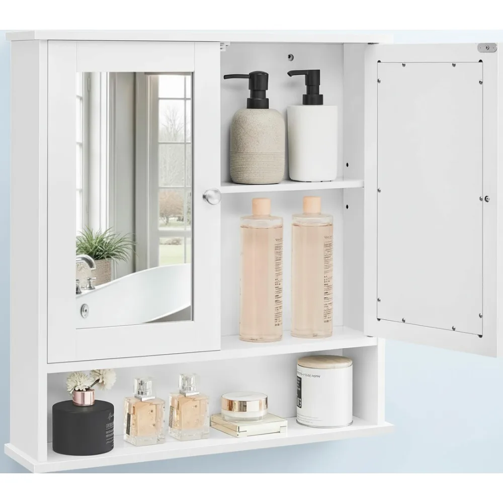 

Modern Bathroom Wall Cabinet with Mirror, Adjustable Shelf Storage, Space-Saving Design for Home Decor