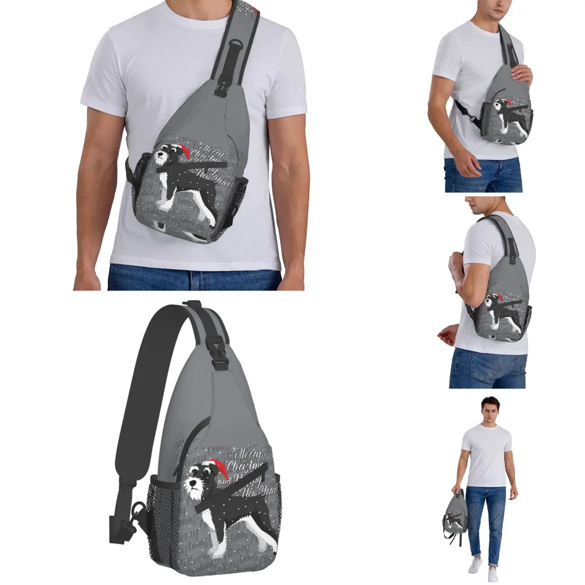 Schnauzer Crossbody Sling Bag Small Chest Bag Gift Animal Dog Lover Shoulder Backpack Daypack for Hiking Travel Sports Bag