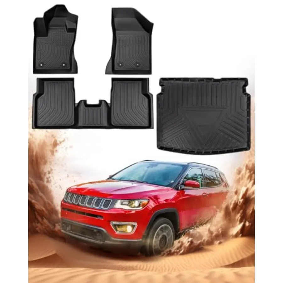 

All Weather TPE Floor Mats Cargo Liner for Jeep Compass 2017-2025 Black Durable and Waterproof Car Accessories