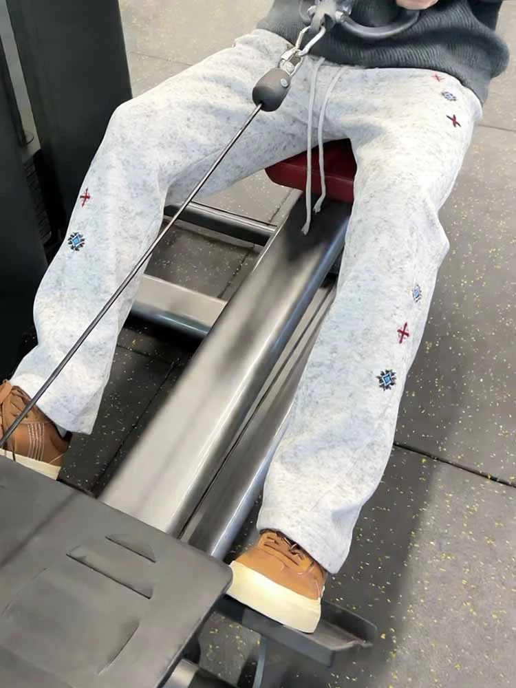 

ay Американские окрашенные повседневные брюки с вышивкой на подкладке, мужские осенне-зимние спортивные спортивные штаны, свободные расклешенные ноги