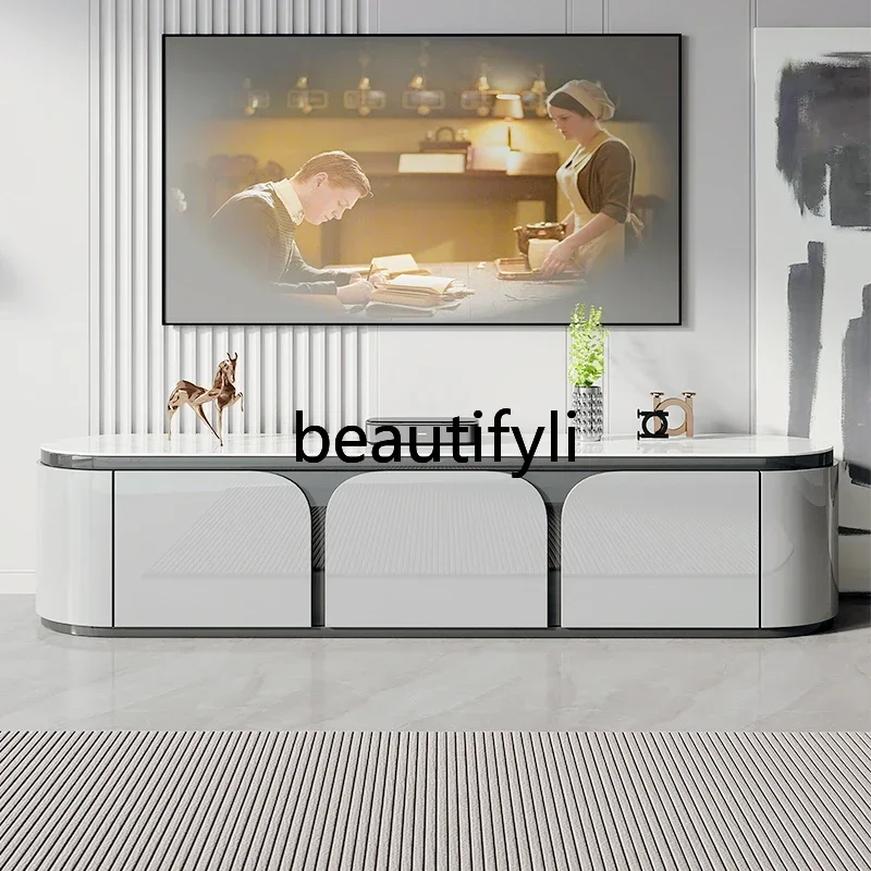 

Italian light luxury solid wood TV cabinet modern minimalist rock slab baking paint