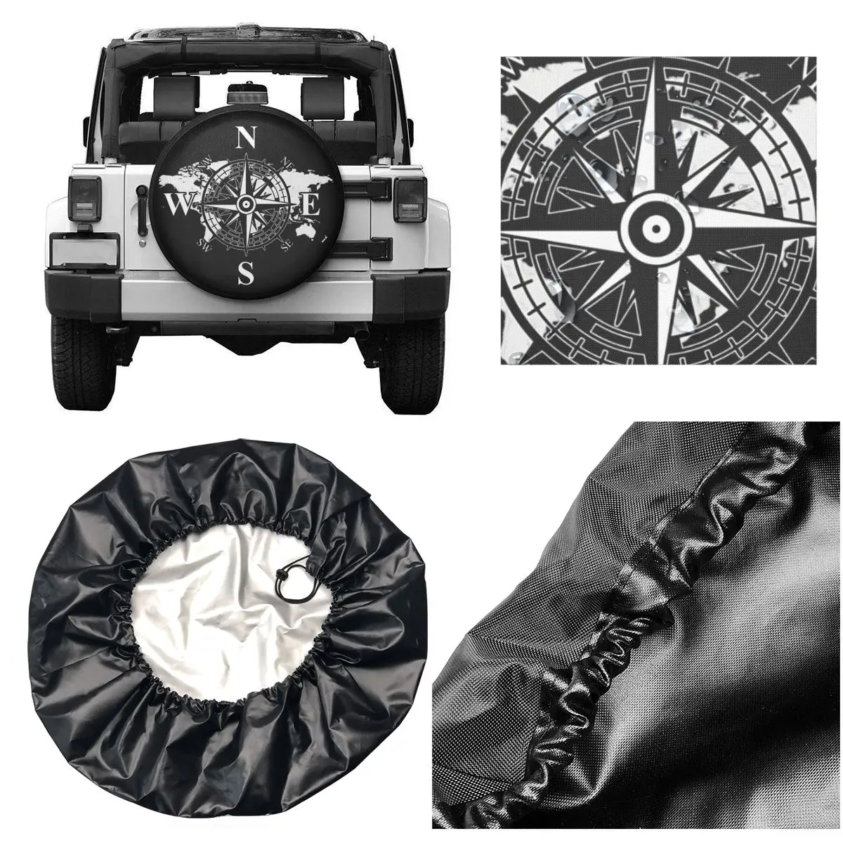 Compass With World Map Spare Wheel Tire Cover For Suzuki Mitsubish Cardinal Earth Points Vehicle Accessories 14\