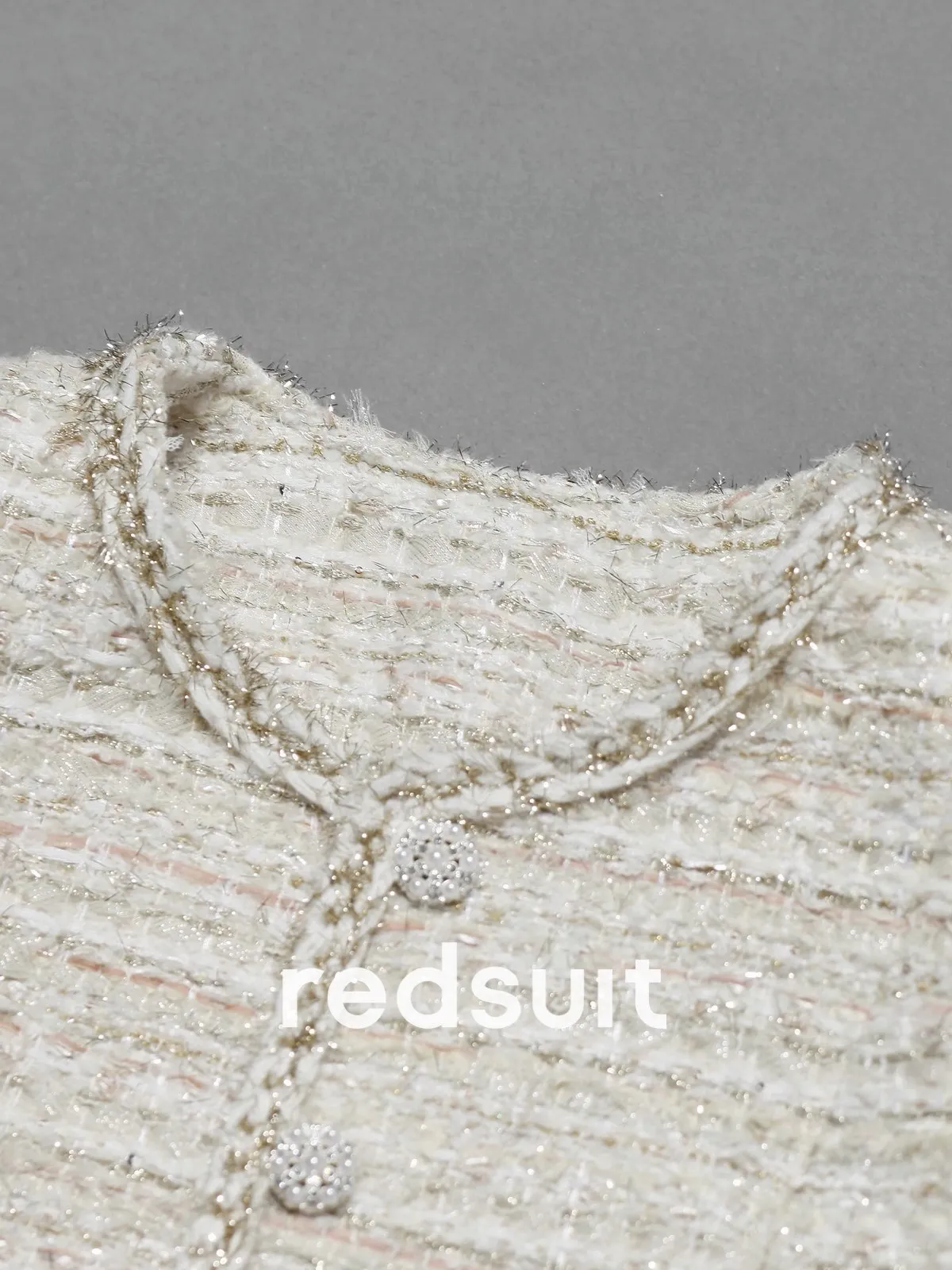 New High standard pearl diamond buckle gilded shiny woven coarse woolen coat exquisite top Custom size