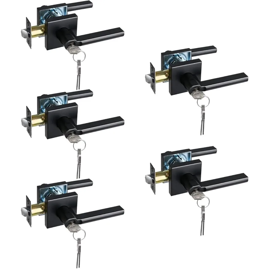 Manija de puerta con palanca de entrada cuadrada de alta resistencia con acabado en negro mate para un uso seguro en interiores y exteriores, ajustable para izquierda o plataforma