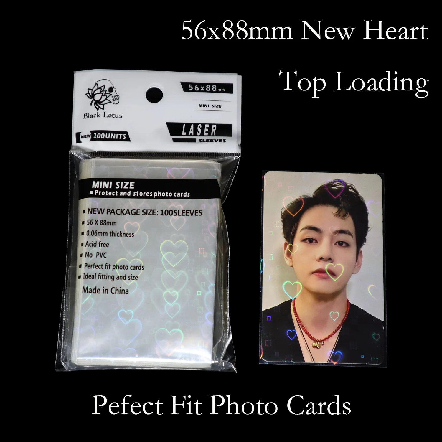 100 PCS Super Cute Holographic Photo Cards Foil Shinny Laser Heart Shaped Holo Flash Kpop Spark Photocards Protectors 56x88mm