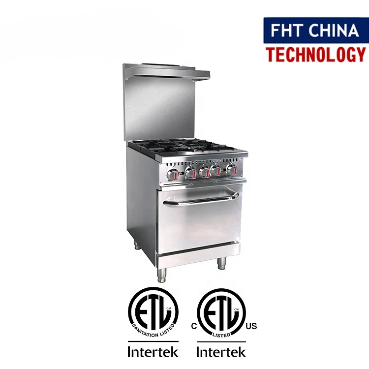 FHT-CHINA ETL เตาทำอาหารหลากหลายฟังก์ชั่นเปิดช่วงก๊าซเชิงพาณิชย์พร้อมแผ่นเหล็ก/เตาอบ/ซาลาแมนเดอร์