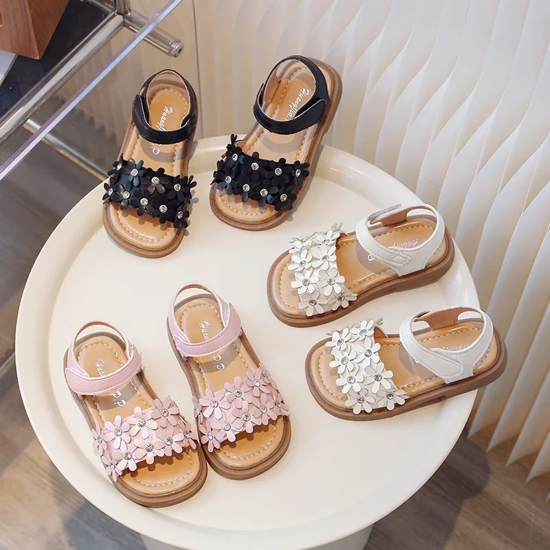 Girls Flowers Sandals Kids Fashion Princess Shoes Soft Sole Anti-Slippery Baby Infant Sweet Summer Beach Shoe 2024 New