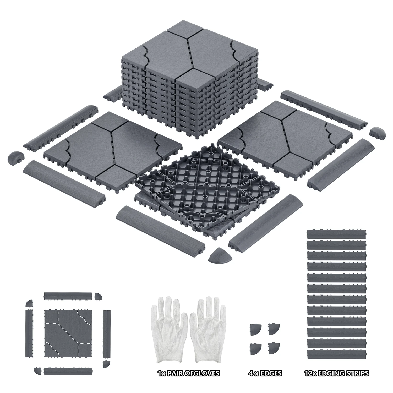 

Plastic Interlocking Deck Tiles (60 pcs) - 12"x12" Outdoor Patio Flooring, Decking Tiles for Poolside, Backyard, Balcony
