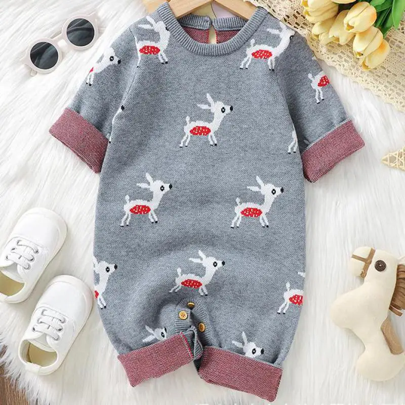 Autumn Winter Knitwear Baby Clothes Boy Girl Cartoon Deers Knitted Romper Newborn Warm Casual One-piece Infant Fashion Jumpsuit