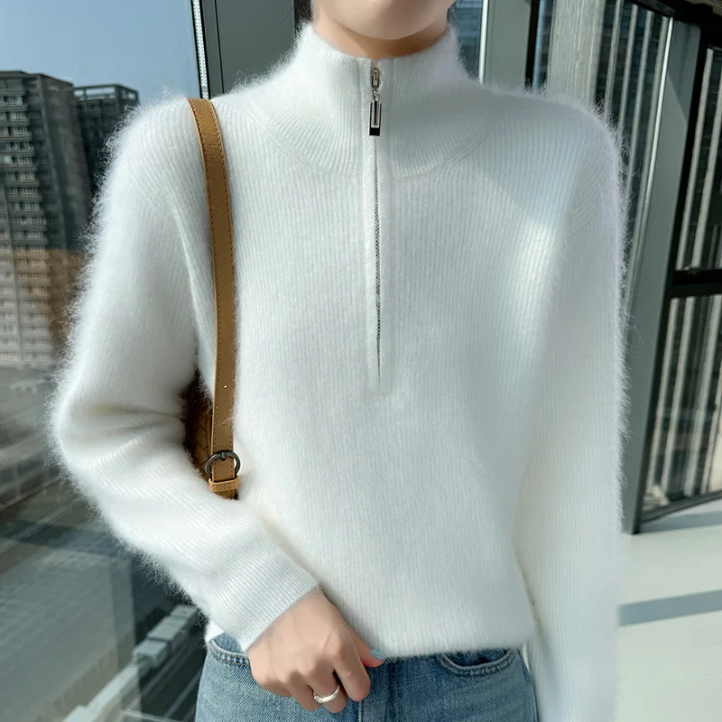 

ZYCZCXXFall/winter 2025 New Mink Sweater Solid Color High-necked Zipper Design Warm Fashion Mink Female Pullover.