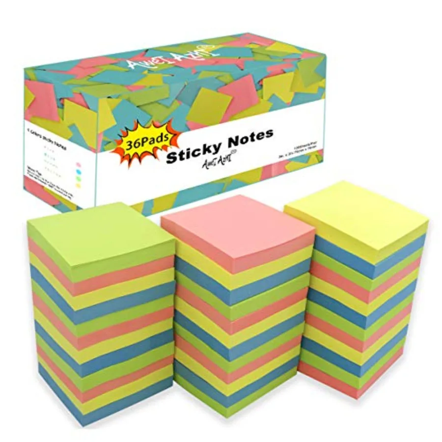 

Sticky Notes 3x3, Self-Stick Notes, 36 Pads, 100 Sheets/Pad, Assorted Colors Stickies, Easy to Post Notes for Study, Works, Dai