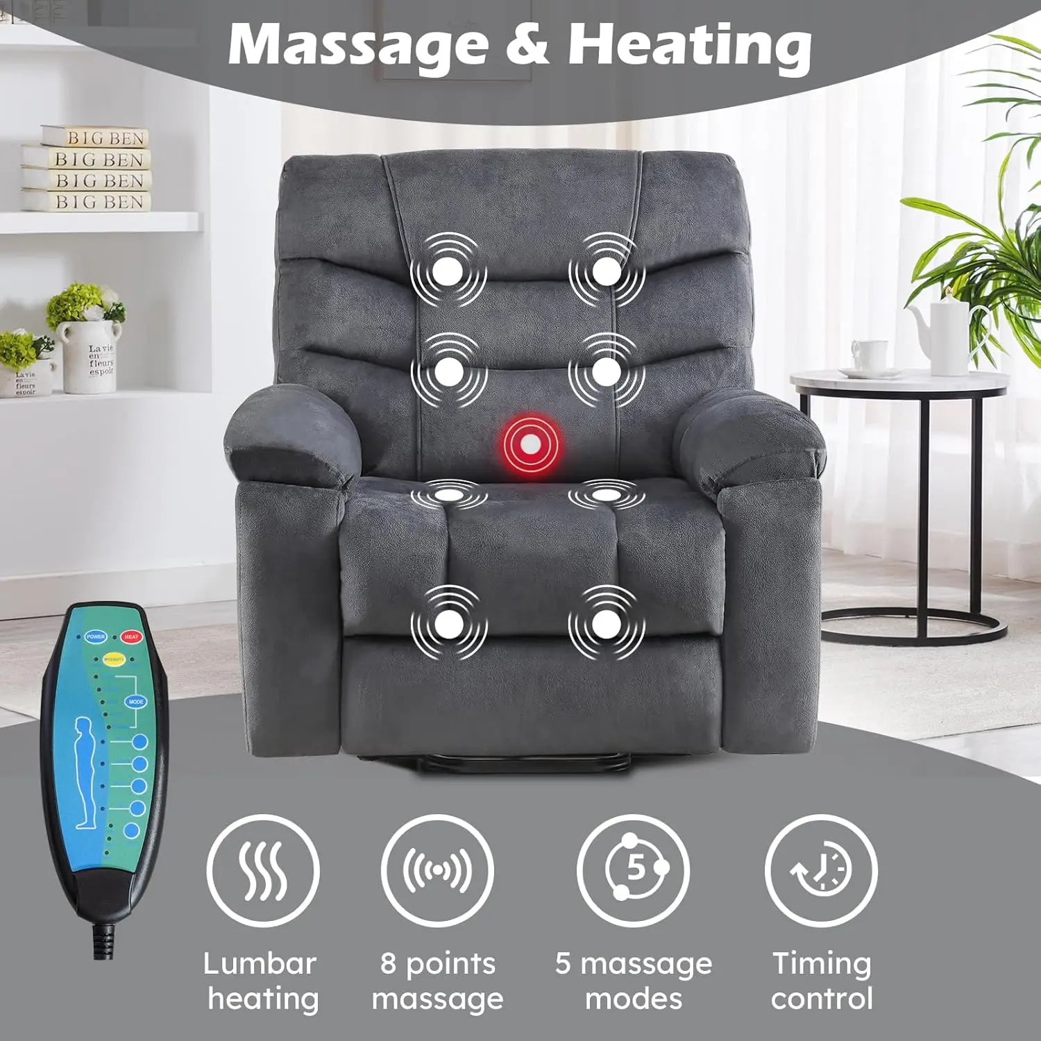 Large Power Lift Recliner Chair for Elderly with Massage and Heated, Heavy Duty Big and Tall Lift Chair for Seniors Reclining Ch