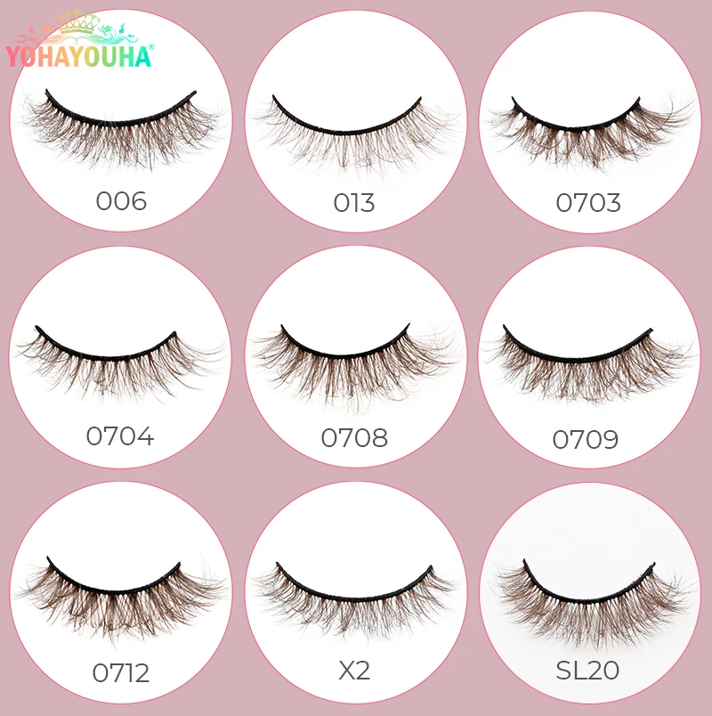 

YOHAYOUHA 6in1 D Curl Naturel Marron Soft Dark Brown Mink Lash Strips Fluffy Faux Cils Oeil De Cha Blond Color Fake Eyelash Pack