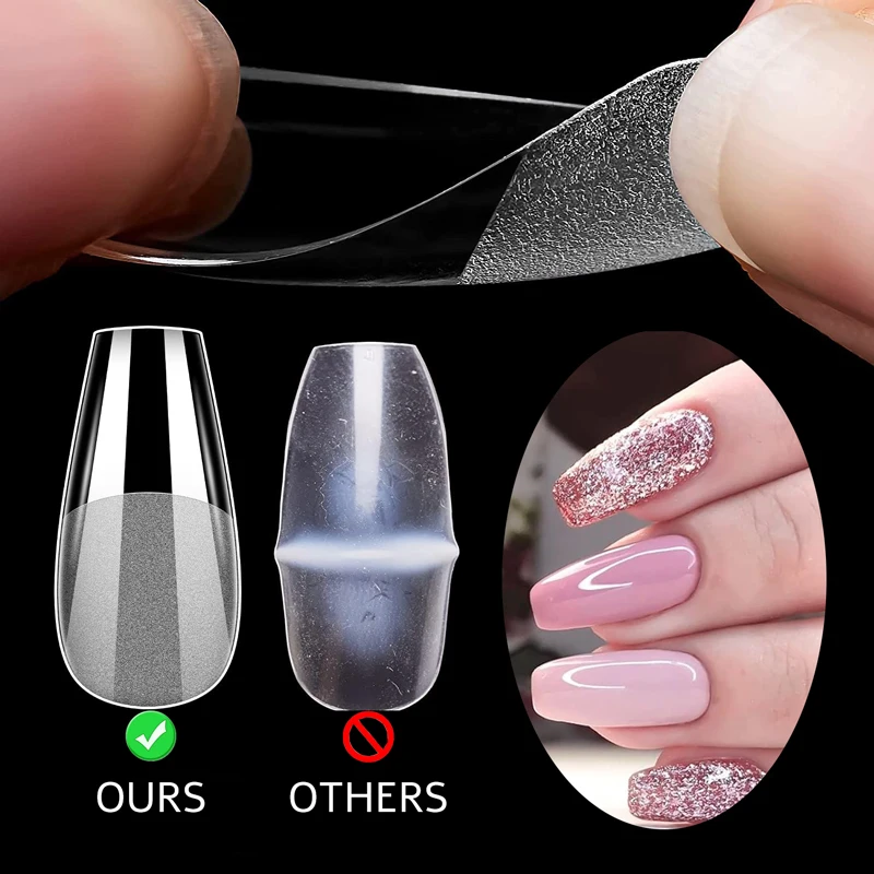 Press on Fake Nail Tips Pre-shape Gel Acrylic Nail Tip for Full Cover Nail Extension Home DIY Nail Salon 11 Size Clear Finger