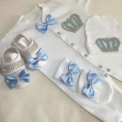 Dollbling Newborn Set Baby's Sets Rhinestone Crown 0-3 Months Hat+Bodysuits+Gloves+Shoes 4 Parts Boy Girl Jumpsuit Clothing