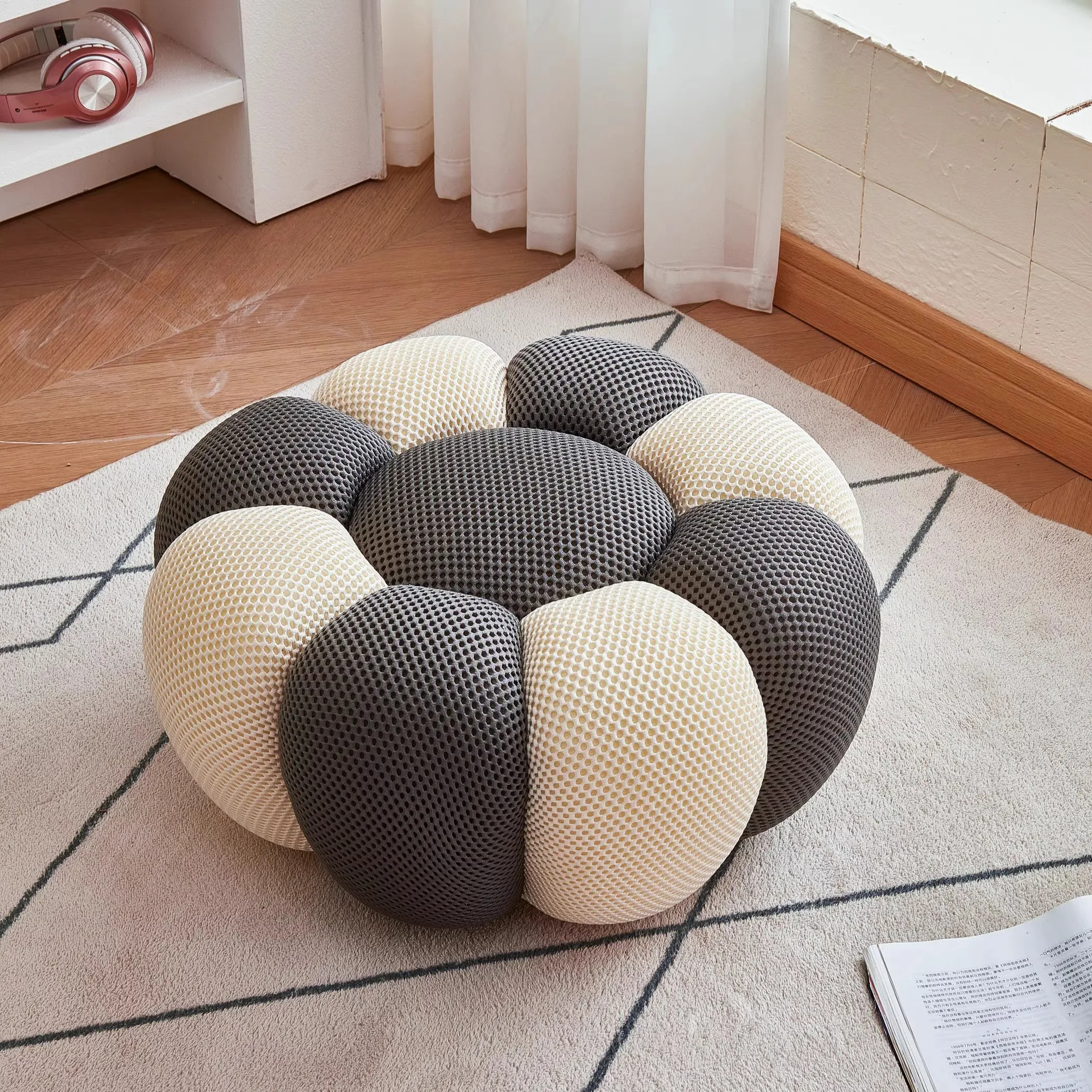 

Nordic Sofa Pedal Simple Round Stool Low Ottomans Living Room Sofa Footstool 3D Fabric Creative Leg Footstool Pumpkin Footstools