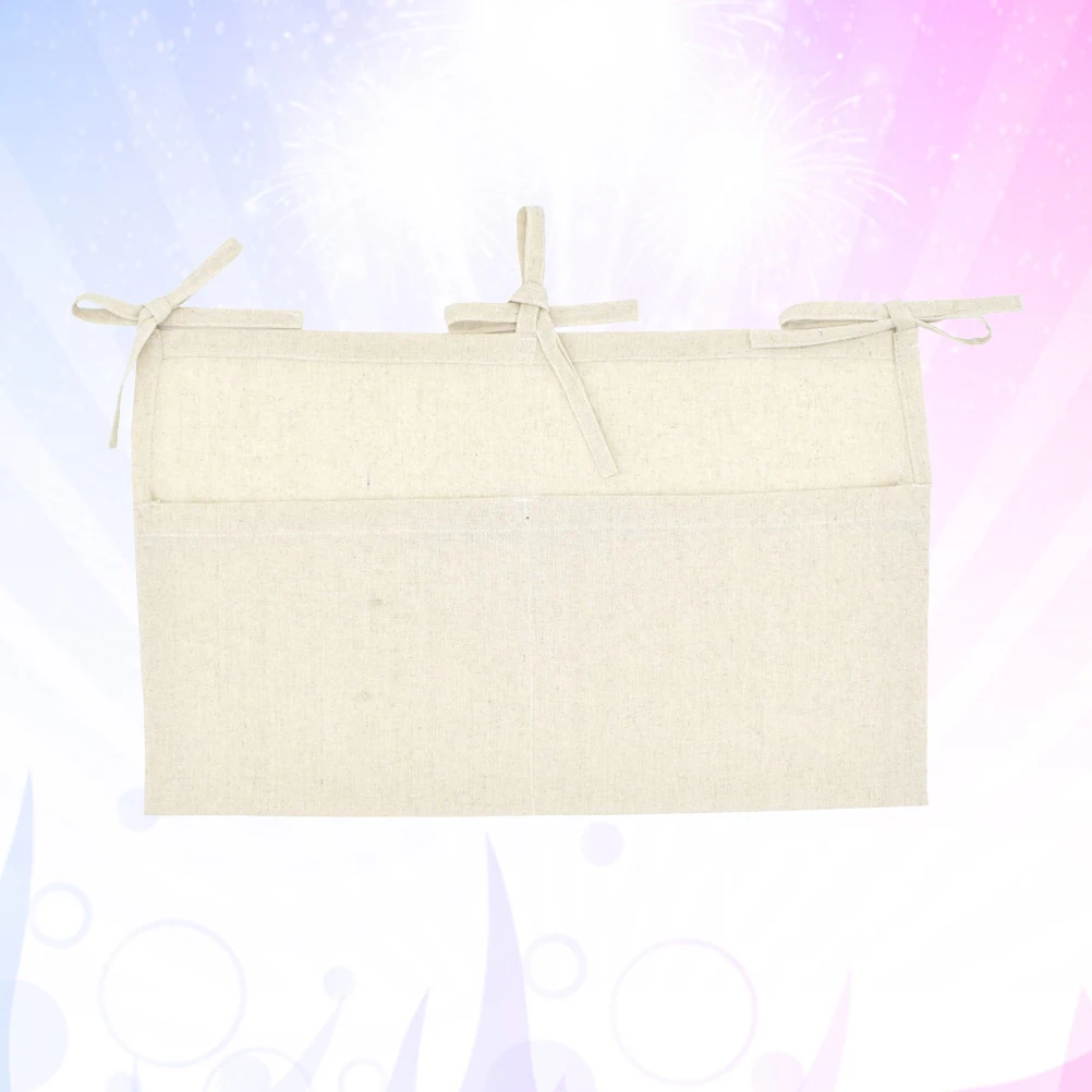 

Double Pocket Baby Crib Organizer Nursery Crib Pouch Linen Bedside Hanging Storage Bag for Kindergarten Baby Room(Beige)